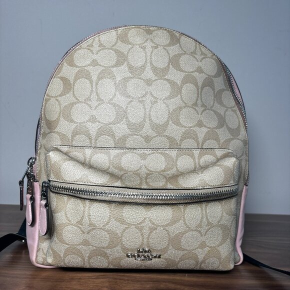 Coach Handbags - Coach Charlie Mini Leather Backpack – Pink/Beige